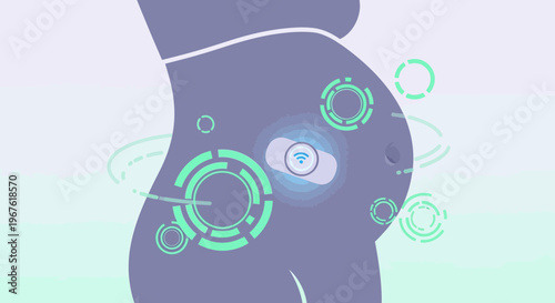 Pregnancy monitoring with futuristic technology, digital health and innovation concept