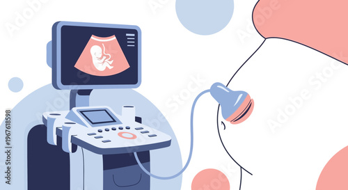 Pregnancy Ultrasound: Fetus Scan on Monitor, Medical Equipment, Expecting Mother