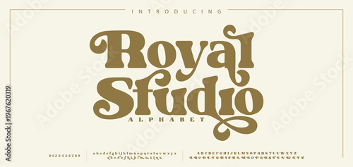 Royal Studio Elegant alphabet letters font logo. Typography luxury classic lettering serif fonts decorative wedding vintage retro logos, design for fashion,beauty shop and brand. vector illustration