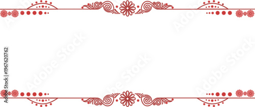Elegant red ornamental border frame vector with floral motifs, symmetrical decorative corners, and vintage festive design for invitations and certificates