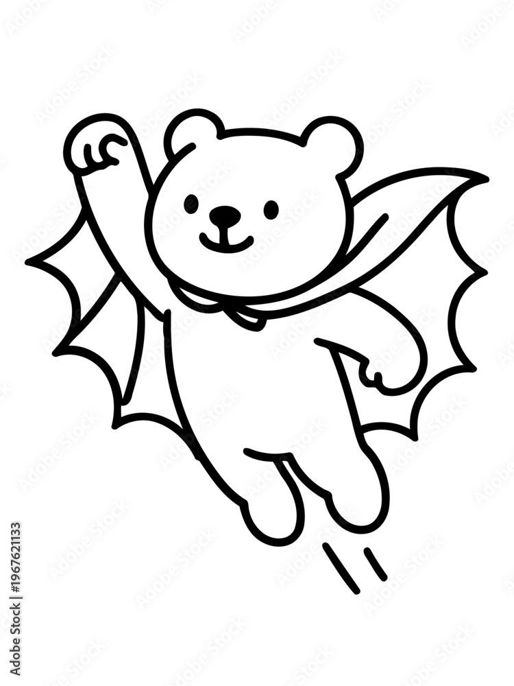 Fototapeta premium Superhero Bear: A cartoon illustration of a superhero bear soaring through the air, his cape billowing behind him, ready to save the day.