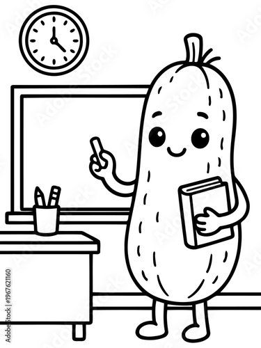 Cucumber Professor: An educational illustration features a cucumber character in a classroom setting, symbolizing the joy of learning.