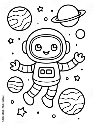Astronaut's Cosmic Adventure: A whimsical astronaut floats serenely through a star-studded cosmos, surrounded by planets and stars, ready for a cosmic adventure. 
