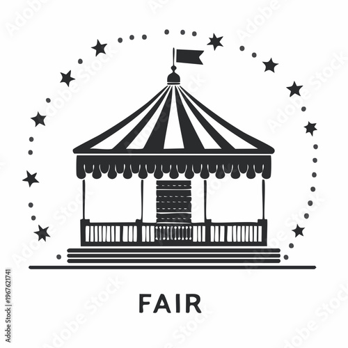 Fair tent illustration with stars and banner, festival concept.