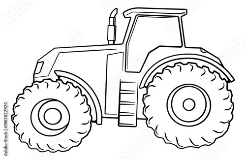 Tractor illustration from side view. Outline tractor on a white background. 