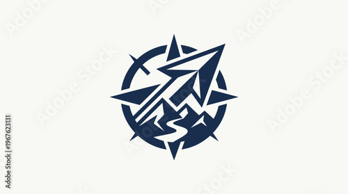 Abstract Compass Design With Arrow and Mountain Elements