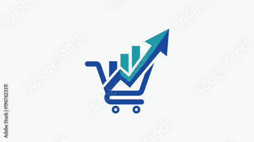 Shopping Cart with Upward Trend Arrow and Bar Chart
