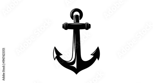 Black Anchor Symbol Isolated on White Background, Nautical Marine Object