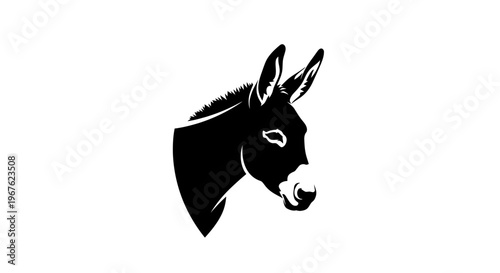 Black Silhouette of a Donkey Head, Isolated on White Background, Vector Art