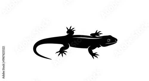 Black Silhouette of a Lizard on a White Background, Vector Illustration
