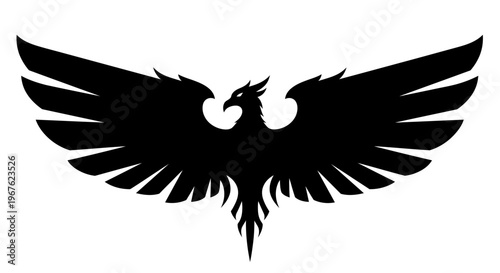 Black Silhouette of a Majestic Phoenix with Outstretched Wings
