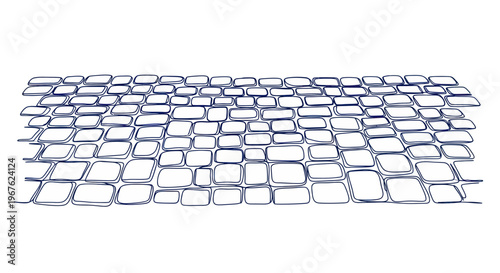 Hand-drawn cobblestone path perspective, sketch style, white background