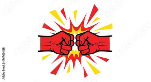 Two Red Fists Clashing with Yellow and Red Explosive Burst