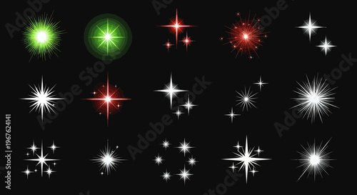 Sparkle Starbursts Collection: Glittering Light Effects on Black Background