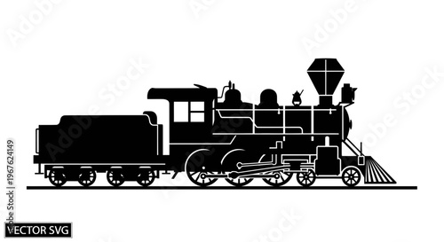 Vintage Steam Locomotive Silhouette, Old Train Vector Art, Retro Transportation