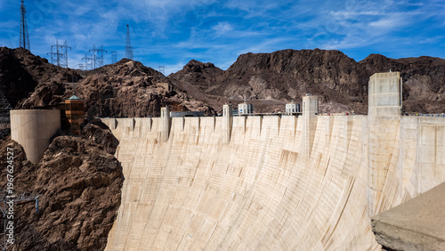 Hoover Boulder Dam in Nevada and Arizona looking at the Dam Face and the rock walls
