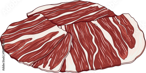 A plate of raw bacon strips arranged neatly on a surface