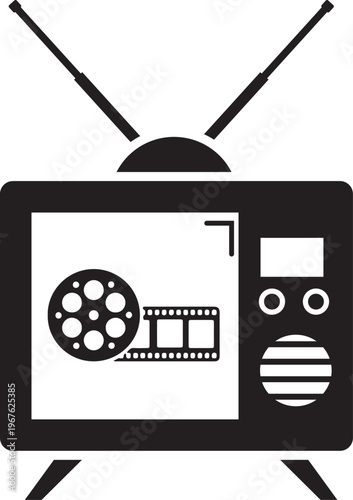 Vintage television set with film reel and film strip