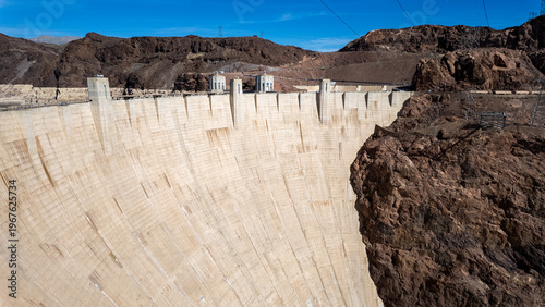 Hoover Boulder Dam in Nevada and Arizona looking at the Dam Face and the rock walls
