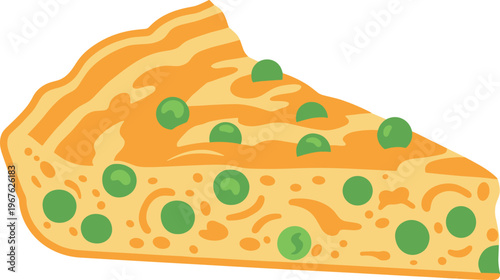 A slice of savory pie with green peas and crust
