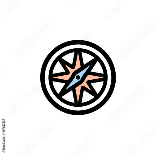 A simplified illustration of a compass in a modern style, perfect for navigational or exploratory themes. The compass is centered and set against a simple backdrop.
