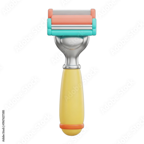 A vibrant 3D rendering of a personal grooming razor for hair removal
