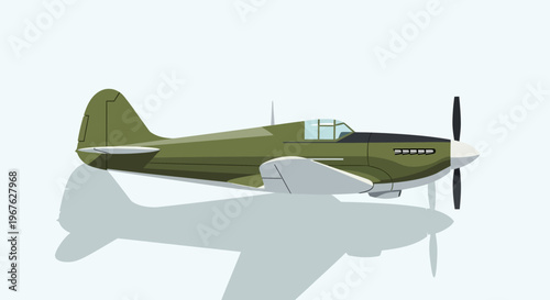 Vintage military propeller plane illustration on a clean white background.