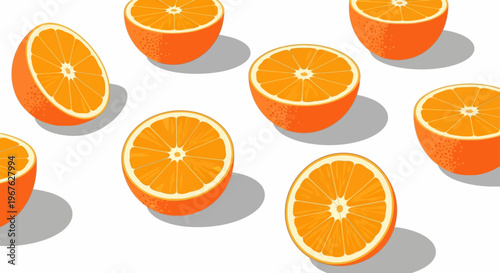 Fresh orange slices pattern on white background