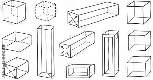 A collection of various 3D rectangular prism shapes and designs
