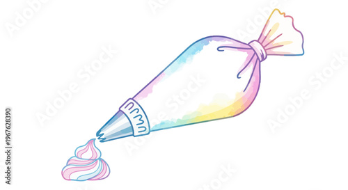 Hand-drawn Icing Bag with Pastel Rainbow Frosting and Star Tip