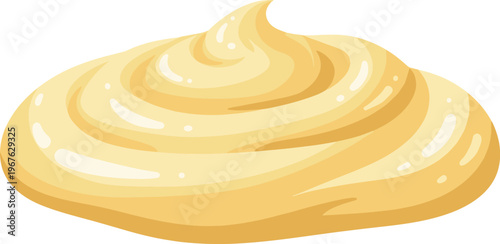 A swirl of creamy mayonnaise against a clean white background