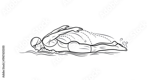 Swimmer performing butterfly stroke in water, dynamic illustration