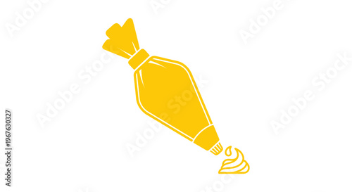 Yellow Icing Bag Piping Swirl of Cream on White Background, Baking Tool