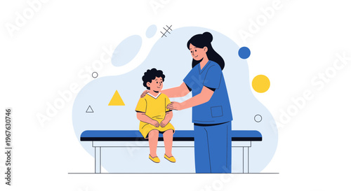 Pediatrician examining a child patient in a clinic, healthcare concept