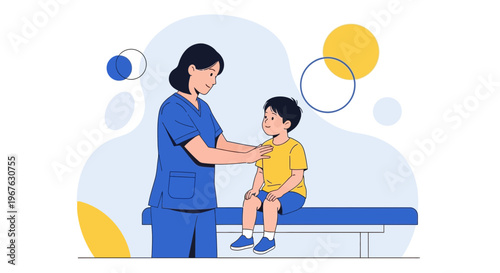 Pediatrician Examining Young Boy Patient in Clinic, Healthcare Concept