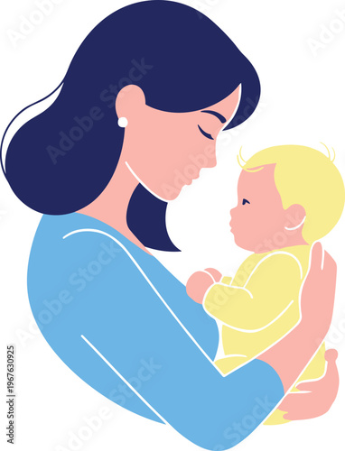 A loving mother tenderly holding her adorable sleeping baby close