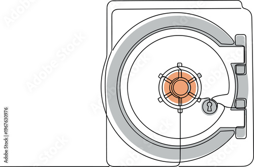 A technical drawing of a secure safe with a circular locking mechanism