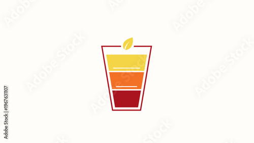 Colorful layered drink with green leaf.