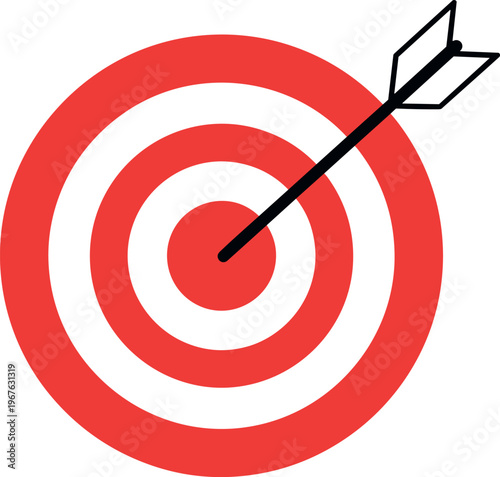 A bullseye target with an arrow hitting the center perfectly