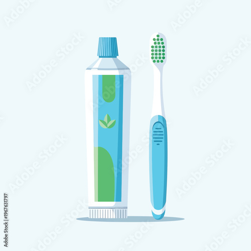 Complete daily dental hygiene essentials featuring a vibrant green and blue toothpaste tube and ergonomic toothbrush, perfect for maintaining a healthy oral care routine and fresh breath