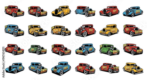 Collection of Colorful Vintage Hot Rod Cars