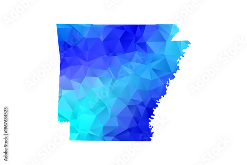 Arkansas map - Polygon Style Vector Illustration in Blue Gradient, Low Poly Geometric Design, Isolated on White Background, Perfect for Infographics, Education, and Modern Presentations.
