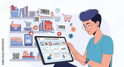 Woman using tablet for online shopping, e-commerce concept, digital marketplace