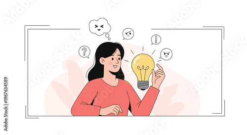 Woman with Light Bulb, Idea Generation, Creative Thinking, Problem Solving, Eureka Moment