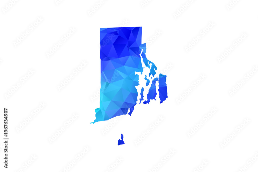 Fototapeta premium Rhode Island map - Polygon Style Vector Illustration in Blue Gradient, Low Poly Geometric Design, Isolated on White Background, Perfect for Infographics, Education, and Modern Presentations.