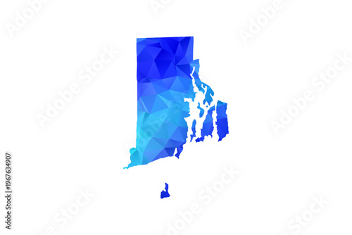 Rhode Island map - Polygon Style Vector Illustration in Blue Gradient, Low Poly Geometric Design, Isolated on White Background, Perfect for Infographics, Education, and Modern Presentations.