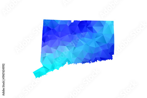 Connecticut map - Polygon Style Vector Illustration in Blue Gradient, Low Poly Geometric Design, Isolated on White Background, Perfect for Infographics, Education, and Modern Presentations.