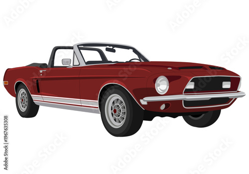 Classic Red Muscle Car Convertible Vector Illustration