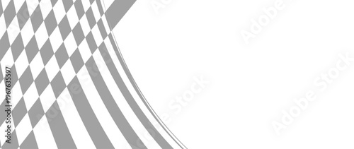 Minimal grey and white abstract graphic of a curved shape with a warped grid pattern, suggesting a folded surface or 3D form in empty space.