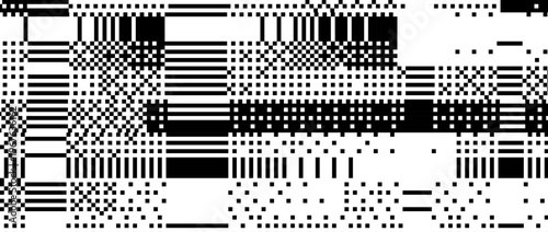Black and white dither pattern wallpaper. Glitch binary pixel grunge texture. Vector rippled pixelated screen. Retro bitmap distressed video game backdrop. 8 bit abstract glitch distorted background
